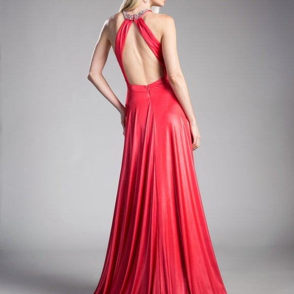 Halter Neck A-Line Leg Slit Prom Dress CDCE0008 - Picture 2 of 5